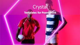  Presentation with hexagon - Slides consisting of multiracial-male-rugby-opponents background and a purple colored foreground