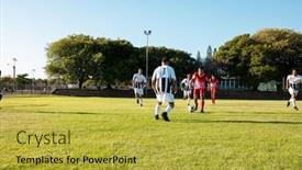  Presentation with teams - Presentation having multiracial-male-teams-playing-soccer background and a yellow colored foreground