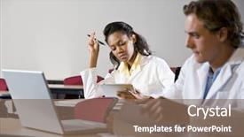  Presentation with lab coats - Slide deck enhanced with multiracial medical students wearing lab background and a violet colored foreground