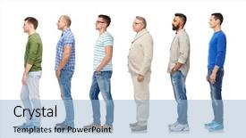  Presentation with queue - Cool new slides with multiracial men standing in queue backdrop and a light blue colored foreground