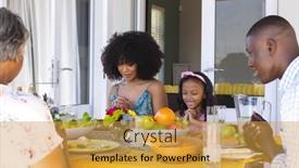  Presentation with dining table - Slide deck having multiracial-multigeneration-family-praying-before background and a gold colored foreground