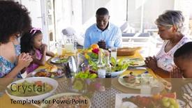  Presentation with dining table - PPT layouts consisting of multiracial-multigeneration-family-with-meal background and a coral colored foreground