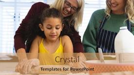  Presentation with food preparation - PPT layouts having multiracial-multigeneration-female-family-kneading background and a coral colored foreground