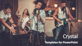  Presentation with music band - Amazing slides having multiracial music band performing backdrop and a dark gray colored foreground