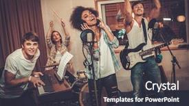  Presentation with music band - Beautiful presentation design featuring multiracial music band performing backdrop and a dark gray colored foreground