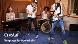  Presentation with music band - PPT theme having multiracial music band performing background and a ocean colored foreground