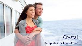  Presentation with ocean ship - Presentation theme having multiracial people - cruise ship couple romantic enjoying background and a sky blue colored foreground