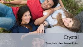  Presentation with friends - PPT theme consisting of multiracial people - group of happy friends background and a light gray colored foreground