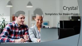  Presentation with multi sports kids - Slides enhanced with multiracial people - multi-national couple in coworking office background and a light gray colored foreground