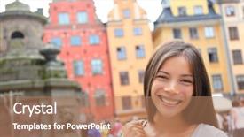  Presentation with old people - Slides consisting of multiracial people - woman portrait in europe stortorget background and a coral colored foreground