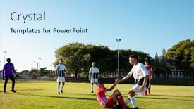  Presentation with team player - Presentation design featuring multiracial-player-holding-hand background and a light blue colored foreground