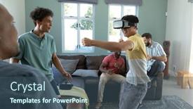  Presentation with virtual technology - Theme featuring multiracial-playful-young-man-wearing background and a ocean colored foreground