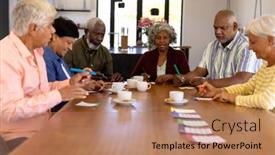  Presentation with assisted living - Presentation theme having multiracial-senior-friends-playing-bingo background and a coral colored foreground