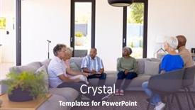  Presentation with assisted living - Presentation consisting of multiracial-senior-friends-sharing-theirs background and a gray colored foreground