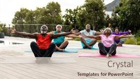  Presentation with assisted living - Slide deck featuring multiracial-senior-friends-with-arms background and a lemonade colored foreground