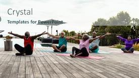  Presentation with assisted living - Slide set featuring multiracial-senior-friends-with-arms background and a sky blue colored foreground