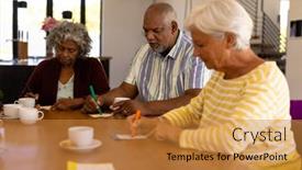  Presentation with assisted living - Presentation with multiracial-senior-friends-with-coffee background and a gold colored foreground