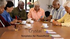  Presentation with assisted living - PPT theme enhanced with multiracial-senior-male-and-female background and a coral colored foreground