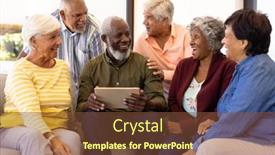  Presentation with assisted living - Presentation featuring multiracial-senior-man-holding-digital background and a tawny brown colored foreground