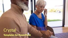  Presentation with assisted living - Slide deck enhanced with multiracial-senior-man-holding-woman background and a tawny brown colored foreground