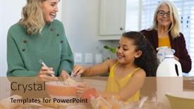  Presentation with food preparation - Presentation design enhanced with multiracial-senior-woman-looking background and a coral colored foreground