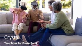  Presentation with assisted living - Presentation theme with multiracial-seniors-looking-at-cheerful background and a navy blue colored foreground