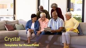  Presentation with using digital tablet - Slides having multiracial-seniors-looking-at-digital background and a tawny brown colored foreground