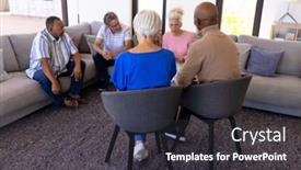  Presentation with assisted living - Presentation theme with multiracial-seniors-sharing-their-problems background and a dark gray colored foreground