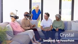  Presentation with assisted living - PPT theme featuring multiracial-seniors-with-digital-pc background and a ocean colored foreground