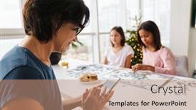  Presentation with puzzle - Theme consisting of multiracial-sisters-doing-puzzle-together background and a coral colored foreground