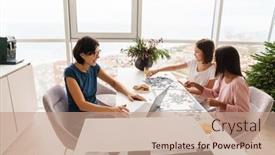  Presentation with working mother - Presentation theme enhanced with multiracial-sisters-doing-puzzle-together background and a coral colored foreground