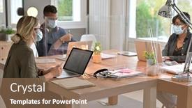  Presentation with cowork - Theme featuring multiracial-staff-at-work background and a coral colored foreground