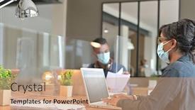  Presentation with cowork - Slide set enhanced with multiracial-staff-at-work background and a coral colored foreground