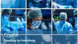  Presentation with team health - PPT theme having multiracial-team-of-professional-medical background and a ocean colored foreground