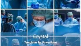  Presentation with team health - Presentation enhanced with multiracial-team-of-professional-medical background and a  colored foreground