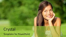  Presentation with space race - Audience pleasing slide set consisting of multiracial women - asian woman lying in grass backdrop and a yellow colored foreground