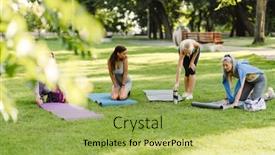  Presentation with women - Colorful slide deck enhanced with multiracial-women-unrolling-their-mats backdrop and a yellow colored foreground