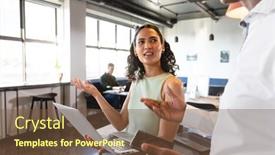  Presentation with workplace diversity - Presentation theme enhanced with multiracial-young-businessman-and-businesswoman background and a tawny brown colored foreground