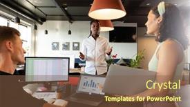  Presentation with workplace diversity - Presentation theme enhanced with multiracial-young-colleagues-discussing-during background and a tawny brown colored foreground