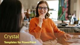  Presentation with project - Presentation theme consisting of multiracial-young-colleagues-discussing-project background and a red colored foreground