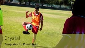  Presentation with soccer fitness - Presentation design enhanced with multiracial-young-male-player-practicing background and a yellow colored foreground