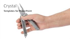  Presentation with waiter hand in white glove - Colorful presentation design enhanced with multitool-in-hand-isolated backdrop and a white colored foreground