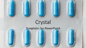  Presentation with colorful of antibiotics capsule pills - Amazing slide deck having multivitamin - blue capsule pills blister pack backdrop and a light blue colored foreground