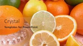  Presentation with lemons - Cool new PPT theme with multivitamins natural juice - oranges lemons and limes backdrop and a yellow colored foreground