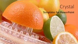  Presentation with lemons - PPT layouts consisting of multivitamins natural juice - oranges lemons and limes background and a gold colored foreground