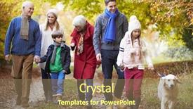  Presentation with generation - Presentation design having multl generation family walking along background and a coral colored foreground