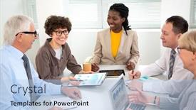  Presentation with ethnic group - Colorful slide set enhanced with multy-ethnic-group-of-business backdrop and a light blue colored foreground