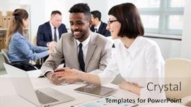  Presentation with ethnic group - Slide set having multy-ethnic-group-of-business background and a coral colored foreground