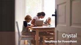  Presentation with kids - Theme featuring mums - mum and two kids working background and a tawny brown colored foreground