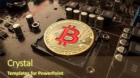  Presentation with motherboard - Presentation theme consisting of mundial economy - gold bit coin btc coins background and a tawny brown colored foreground